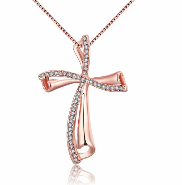 Infinity Swirl Cross Necklace Inset Rhinestones CZ Look Gold Silver Classic Hollow Swirl Jewelry for Women Jewellery for Girls