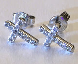 Sterling Silver Cross Earrings Stud Super Tiny Dainty Petite with Crystal Inlayed Zircon CZ Wedding for Girls jewelry bridesmaids jewellery