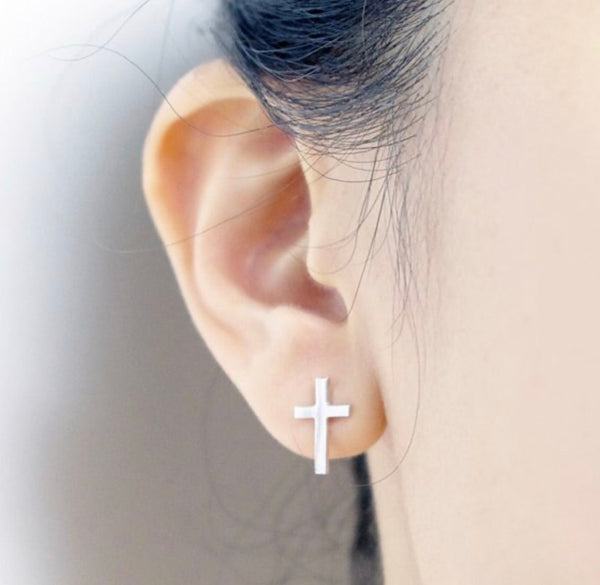 Dainty cross stud earrings for girls women silver gold black cross post earrings wedding jewelry simple cross jewellery