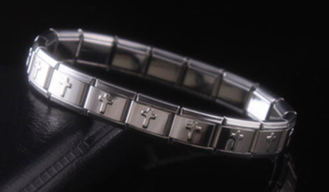 Silver stainless steel Stretch Cross Bracelet Cuff wrist band women bangles couples Stainless Steel Christ