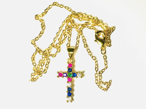 Gold Cross Necklace Pendant Multi Color CZ Crosses Small for Women Girls Best Price Weddings Bridesmaid jewellery jewelry