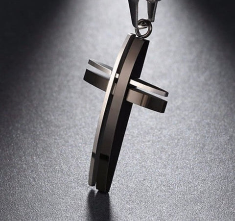 Cross Necklace for Men Silver Gold Black Curved 2 Bars in 2 Colors Super Waterproof Chain Stainless Steel Cross of Jesus Jewelry Jewellery