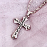 Silver Cross Black Accent Cross Necklace for Men Cast Necklace Cross 2 Color Super Box Chain Jesus Jewelry Jewellery