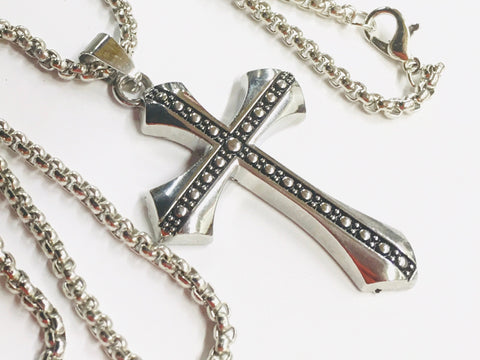 Silver Cross Black Accent Cross Necklace for Men Cast Necklace Cross 2 Color Super Box Chain Jesus Jewelry Jewellery