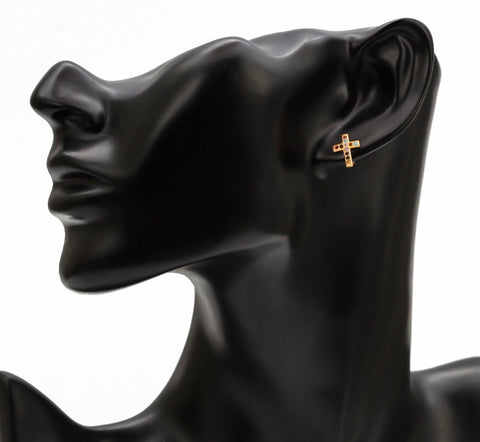 Dainty Gold Cross Earring with Multi Color inlayed Zircons