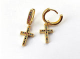 Gold cross earrings rainbow zircon hoop with dangle multi color cz for women girls weddings bridesmaid jewellery jewelry