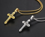 Shadow Box Cross Necklace in a Two Layer Silver or Gold Accent for Men Stainless Steel 2 Color Round Edge Box Chain Jesus