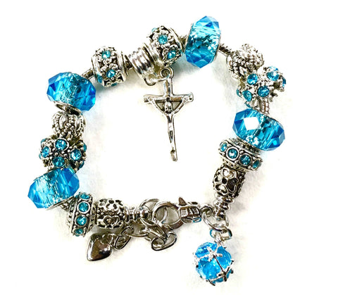 Cross Charm Bracelet Blue Brown Silver Hippie Bohemian High Quality Inexpensive Jewelry for Women