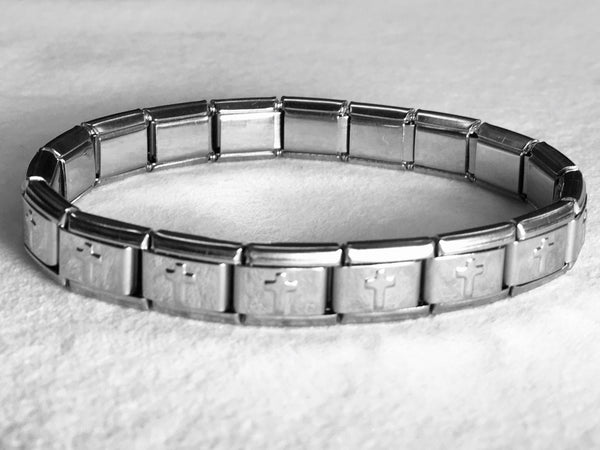 Silver stainless steel Stretch Cross Bracelet Cuff wrist band women bangles couples Stainless Steel Christ