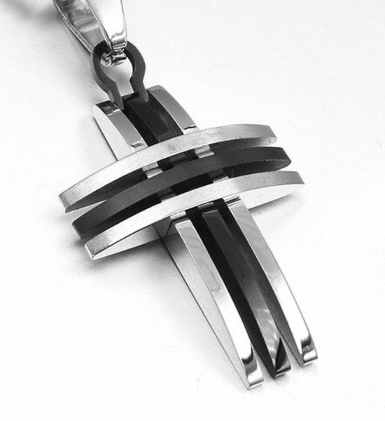 Petite 3 Crosses 3 Bars Necklace Men Boys Stainless Steel Super Box Chain Cross of Jesus Jewelry