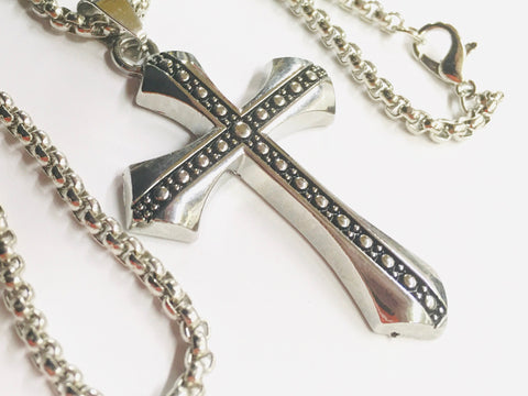 Silver Cross Black Accent Cross Necklace for Men Cast Necklace Cross 2 Color Super Box Chain Jesus Jewelry Jewellery