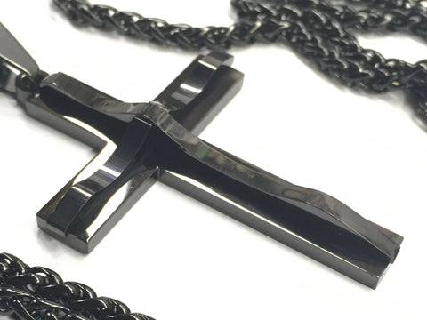 Thick Cross Necklace Heavy Black Gold Silver Prayer Cross Super Thick Waterproof Chain Crazy Design Pendant Catholic Crucifix Jewelry