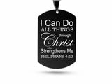 I can do all things Dog tag necklace for men Black Philippians 4:13 through christ who strengthens me Pendant Stainless Steel Chain Jewelry