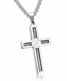 Cable Cross Necklace for Men Catholic Crucifix Stainless Steel 2 Color Waterproof Jewelry Super Round Edge Box Chain Jesus Jewelry Jewellery