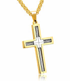 Cable Cross Necklace for Men Catholic Crucifix Stainless Steel 2 Color Waterproof Jewelry Super Round Edge Box Chain Jesus Jewelry Jewellery