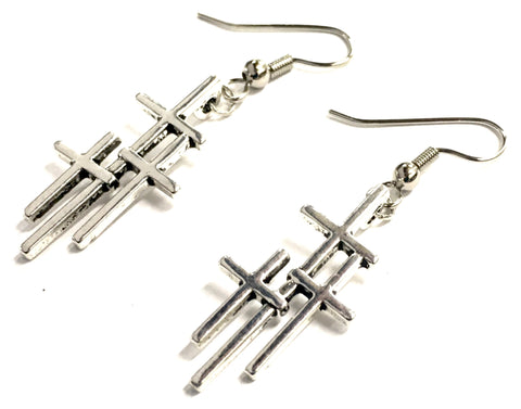 3 Crosses Earrings Silver Triple Cross of Calvary Vintage Women Men Calvary Catholic Orthodox Crucifix Girls Jesus