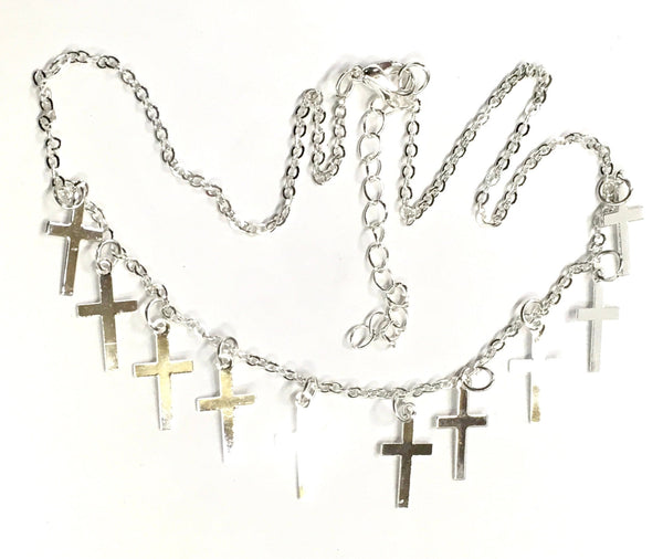 Multi Cross Silver Tiny Cross Necklace and Earrings Cross Chain Small choker Women Girls Meaning of the Horizontal Cross