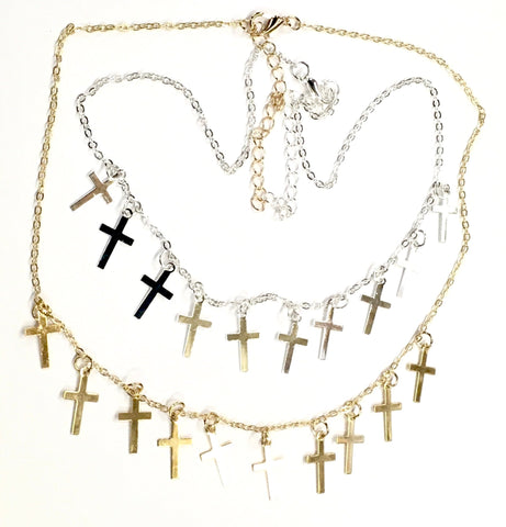 Multi Cross Silver Tiny Cross Necklace and Earrings Cross Chain Small choker Women Girls Meaning of the Horizontal Cross