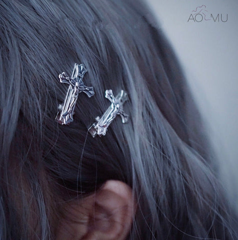 cross crucifix hair clips mini clip barrettes vintage silver crosses hairpin jewelry hairstyles accessories jewellery