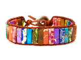A very Colorful Natural Stone Bracelet with a Leather button tie