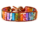 A very Colorful Natural Stone Bracelet with a Leather button tie