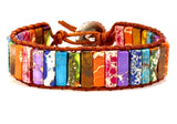 A very Colorful Natural Stone Bracelet with a Leather button tie