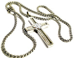 Cable Cross Necklace for Men Catholic Crucifix Stainless Steel 2 Color Waterproof Jewelry Super Round Edge Box Chain Jesus Jewelry Jewellery