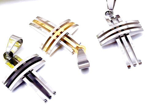 Petite 3 Crosses 3 Bars Necklace Men Boys Stainless Steel Super Box Chain Cross of Jesus Jewelry