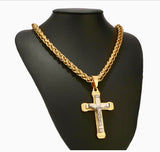 Cross Crucifix Necklace with Byzantine Chain in alll Stainless Steel Gothic Silver Gold Heavy Catholic Waterproof Jewelry Hip Hop Jesus