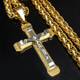 Cross Crucifix Necklace with Byzantine Chain in alll Stainless Steel Gothic Silver Gold Heavy Catholic Waterproof Jewelry Hip Hop Jesus