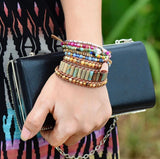 Natural Stone Bracelet 3 Row Wrap SouthWest Jewelry Boho Bohemian Yoga Leather Friendship High Quality Best Price Jewelry for Women Girls
