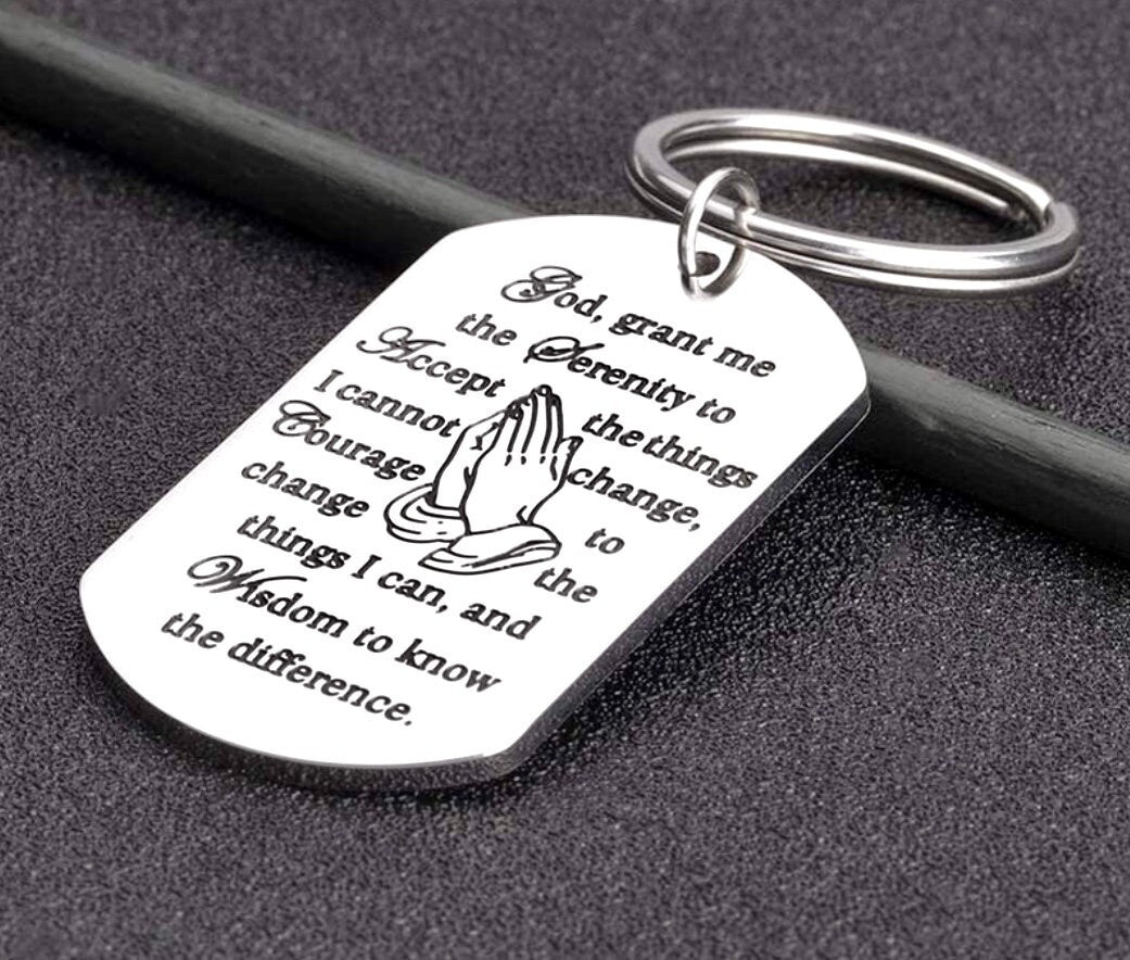Serenity Prayer Keychain Keyring Inset Lettering Dog Tag Silver Exclus ...
