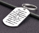 Serenity Prayer Keychain Keyring Inset Lettering Dog Tag Silver Exclusive Design Pendant for Mens Boys Waterproof Jewelry