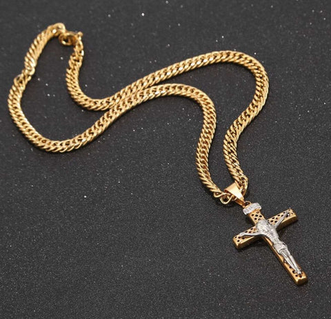 Large Crucifix Cross Necklace Orthodox Crucifix for Men Silver Gold Heavy Stainless Steel Curb hip hop Chain Jewelry Boys Cross of Jesus