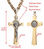 Large Crucifix Saint Benedict Medal Cross Catholic Orthodox Byzantine Chain Necklace Men Gold Stainless Steel Waterproof Religiou San Benito