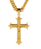 Massive gold crucifix orthodox cross waterproof necklace for men heavy catholic stainless steel curb chain jewelry for boys man hip hop