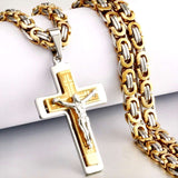 Large Crucifix Cross Orthodox Men Byzantine Necklace Waterproof Jewelry Silver Gold Black Heavy Stainless Steel Curb Chain hip hop Jesus