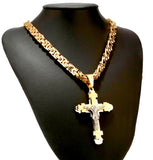 Large Stylish Crucifix Cross Heavy Mens Byzantine Necklace Waterproof Silver Gold Black Orthodox Crucifix Stainless Steel hip hop Christ