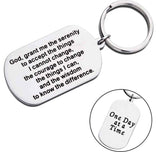 2 sided serenity prayer keychain keyring one day at a time dog tag silver exclusive design pendant for mens boys waterproof jewelry