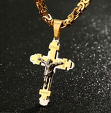 Large Stylish Crucifix Cross Heavy Mens Byzantine Necklace Waterproof Silver Gold Black Orthodox Crucifix Stainless Steel hip hop Christ