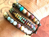 3 strand wrap bracelet cuff natural stone boho bohemian yoga leather friendship high quality southwest jewelry for women girls jewelry