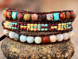 3 strand wrap bracelet cuff natural stone boho bohemian yoga leather friendship high quality southwest jewelry for women girls jewelry