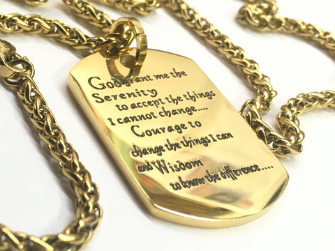 Serenity Prayer Necklace Inset Black Lettering Dog Tag Silver Gold Exclusive Design Pendant for Mens Boys Christian Jewelry Jewellery