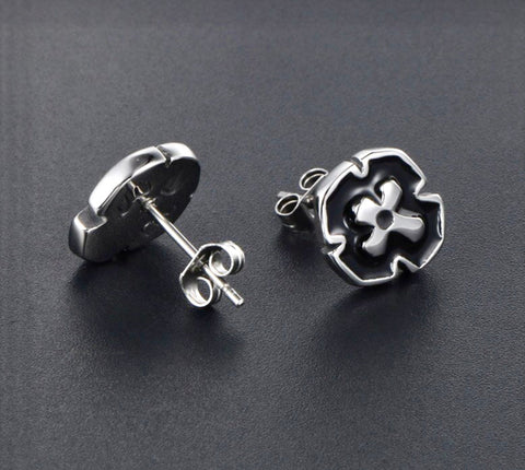 Mens Cross Earrings Studs Silver Black Hypoallergenic Waterproof Stainless Steel Punk Elegant Hip Hop Jewelry Catholic Orthodox Crucifix