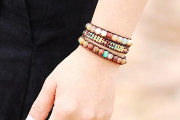 3 strand wrap bracelet cuff natural stone boho bohemian yoga leather friendship high quality southwest jewelry for women girls jewelry