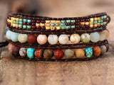 3 strand wrap bracelet cuff natural stone boho bohemian yoga leather friendship high quality southwest jewelry for women girls jewelry