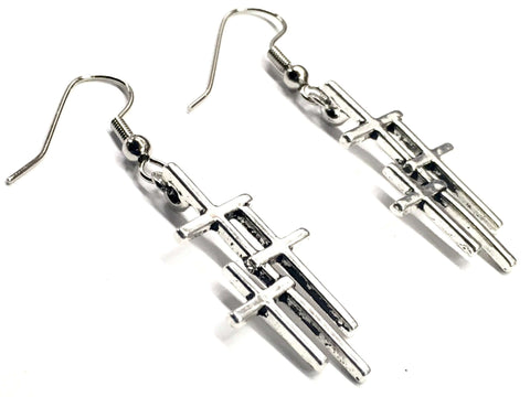 3 Crosses Earrings Silver Triple Cross of Calvary Vintage Women Men Calvary Catholic Orthodox Crucifix Girls Jesus