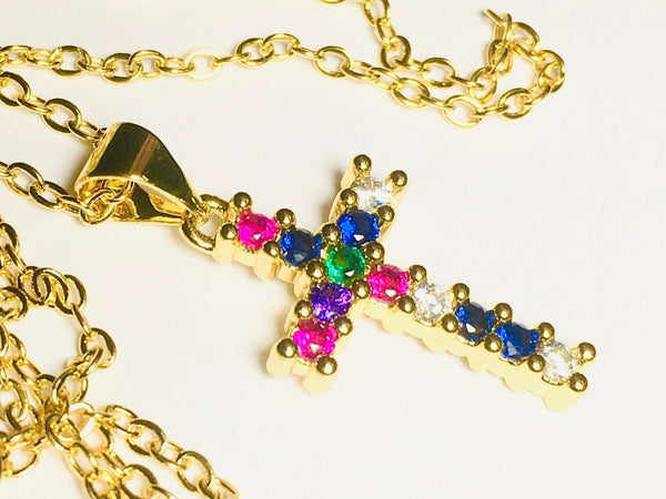 Gold Cross Necklace Pendant Multi Color CZ Crosses Small for Women Girls Best Price Weddings Bridesmaid jewellery jewelry