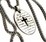 Serenity Prayer Necklace Etched Oval Silver Cross Necklace for Men Woman Stainless Steel Chain Cross of Christ Christian Jewelry