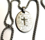 Serenity Prayer Necklace Etched Oval Silver Cross Necklace for Men Woman Stainless Steel Chain Cross of Christ Christian Jewelry